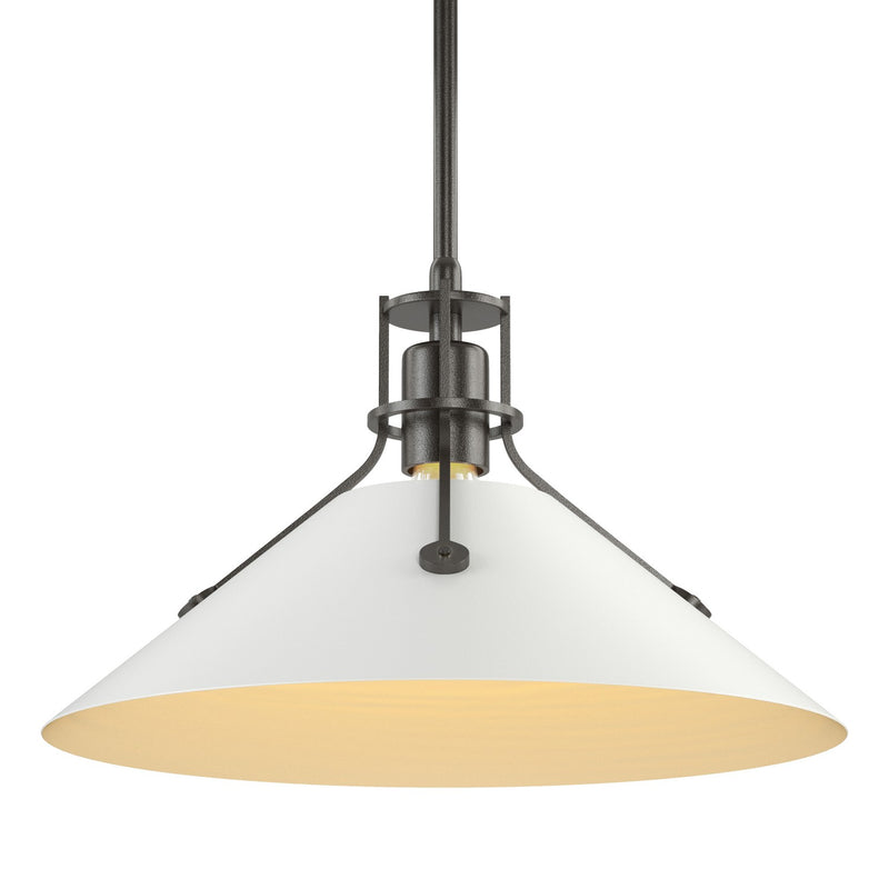 Henry Medium Steel Shade Pendant in Oil Rubbed Bronze with White Accent - 134550-SKT-MULT-14-02 by Hubbardton Forge