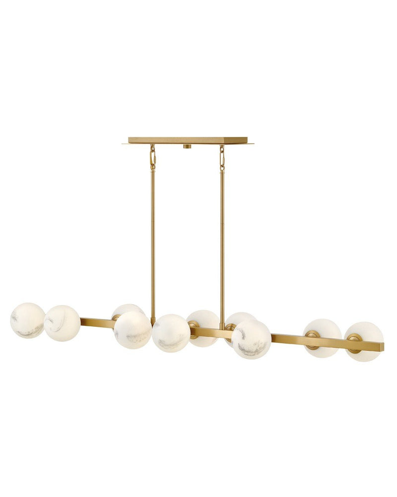 Selene 10-Light Linear Chandelier in Lacquered Brass
