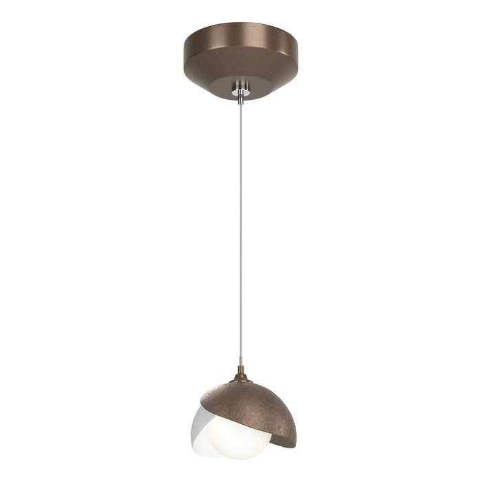 Brooklyn Double Shade Low Voltage Mini Pendant in Bronze with White Accent - 161183-SKT-STND-05-02-GG0711 by Hubbardton Forge