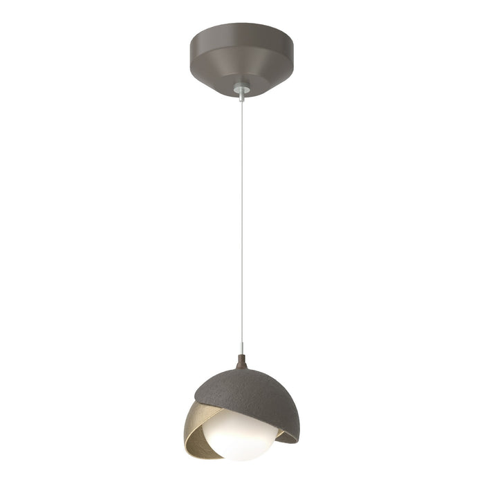 Brooklyn Double Shade Low Voltage Mini Pendant in Dark Smoke with Soft Gold Accent - 161183-SKT-STND-07-84-GG0711 by Hubbardton Forge