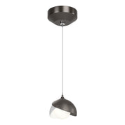 Brooklyn Double Shade Low Voltage Mini Pendant in Oil Rubbed Bronze with White Accent - 161183-SKT-STND-14-02-GG0711 by Hubbardton Forge
