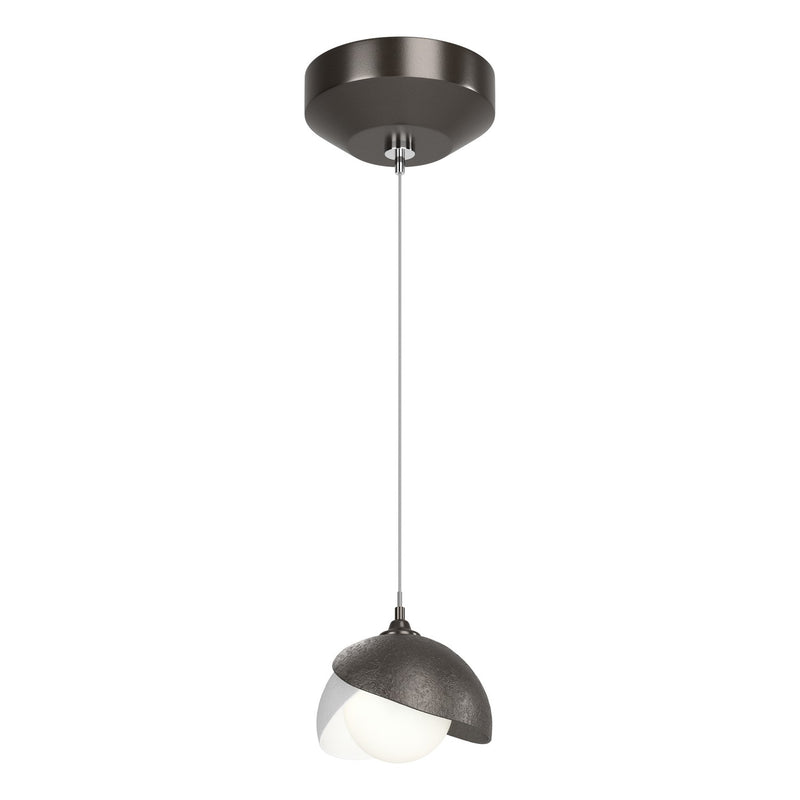 Brooklyn Double Shade Low Voltage Mini Pendant in Oil Rubbed Bronze with White Accent - 161183-SKT-STND-14-02-GG0711 by Hubbardton Forge