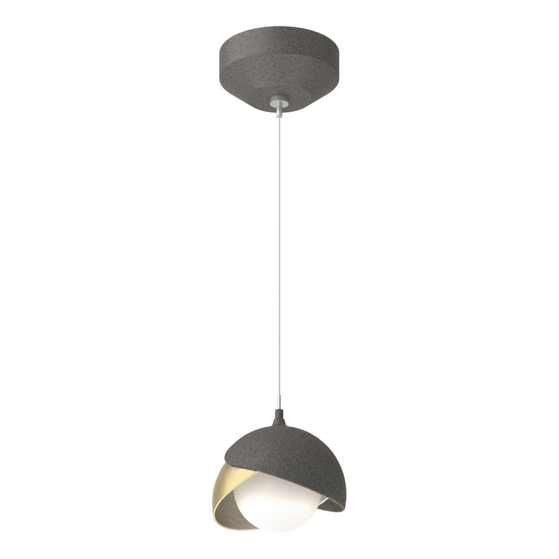 Brooklyn Double Shade Low Voltage Mini Pendant in Natural Iron with Modern Brass Accent - 161183-SKT-STND-20-86-GG0711 by Hubbardton Forge