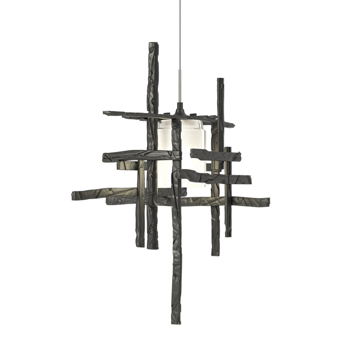 Tura Frosted Glass Low Voltage Mini Pendant in Black - 161185-SKT-STND-10-YC0305 by Hubbardton Forge