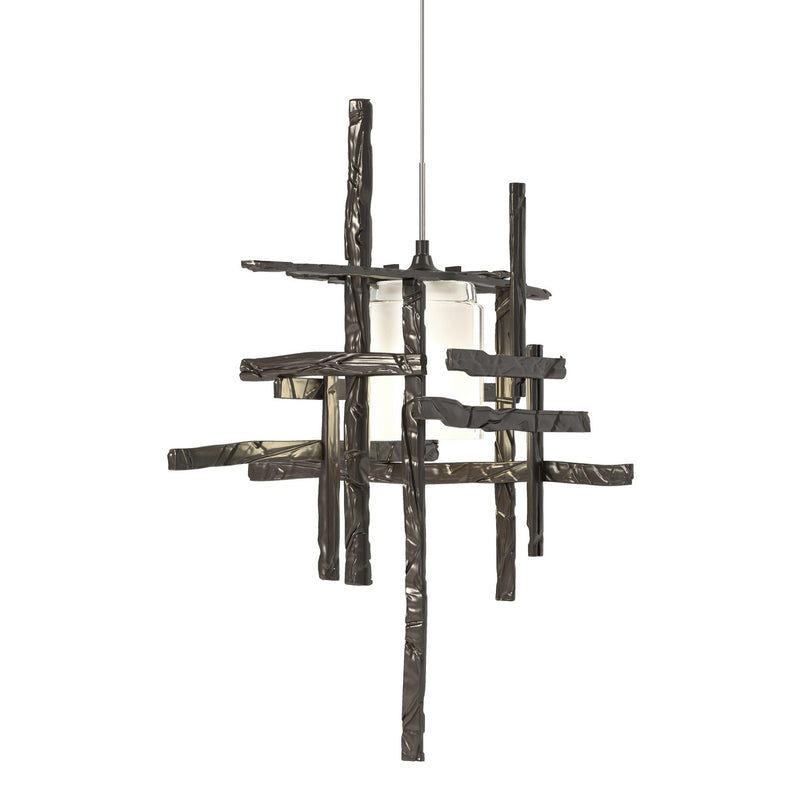 Tura Frosted Glass Low Voltage Mini Pendant in Oil Rubbed Bronze - 161185-SKT-STND-14-YC0305 by Hubbardton Forge