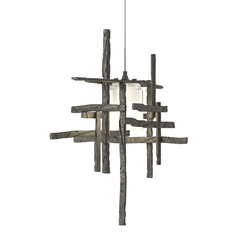 Tura Frosted Glass Low Voltage Mini Pendant in Natural Iron - 161185-SKT-STND-20-YC0305 by Hubbardton Forge