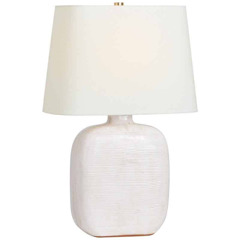 Pemba Medium Combed Table Lamp in Glossy White Crackle