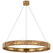 Kayden 40" Ring Pendant in Antique-Burnished Brass and Natural Abaca