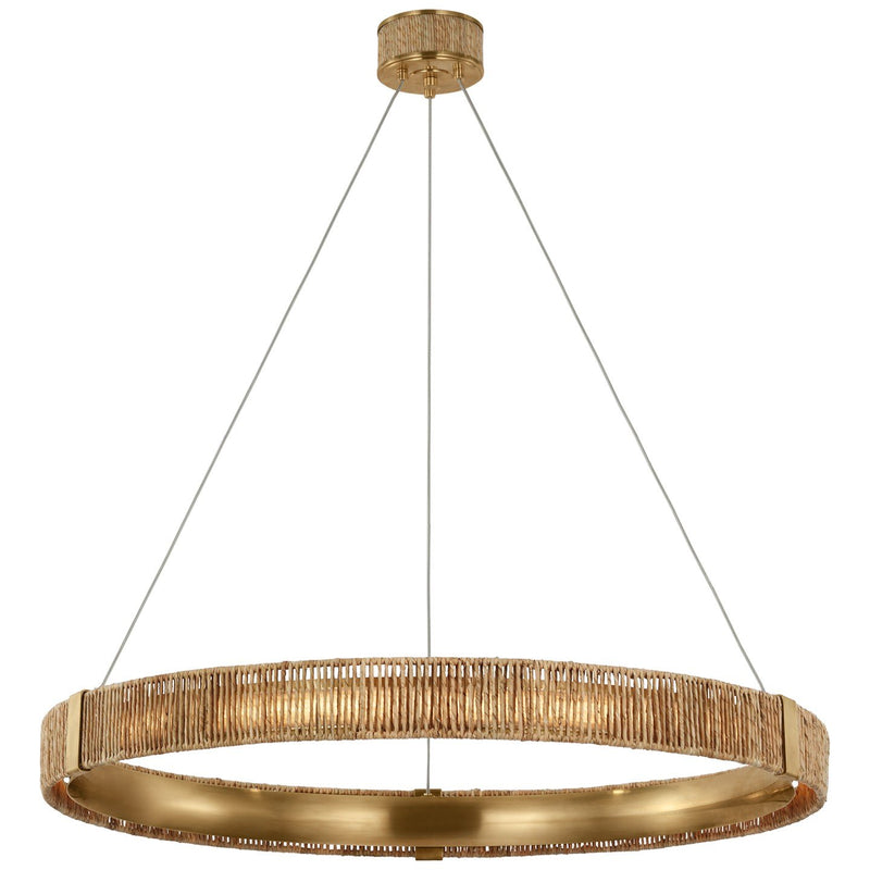 Kayden 40" Ring Pendant in Antique-Burnished Brass and Natural Abaca