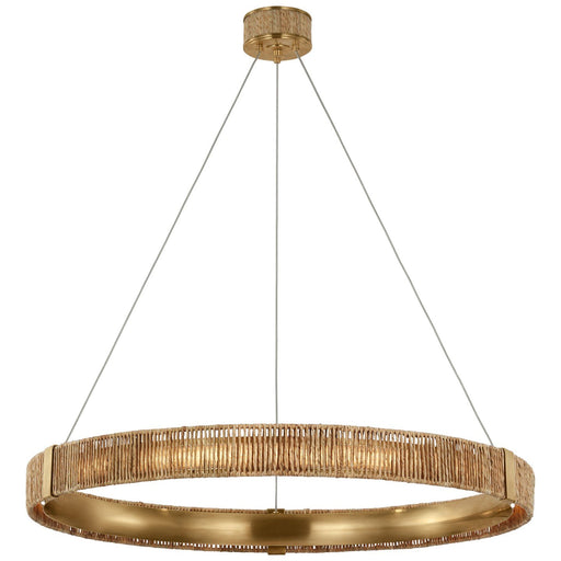 Kayden 40" Ring Pendant in Antique-Burnished Brass and Natural Abaca