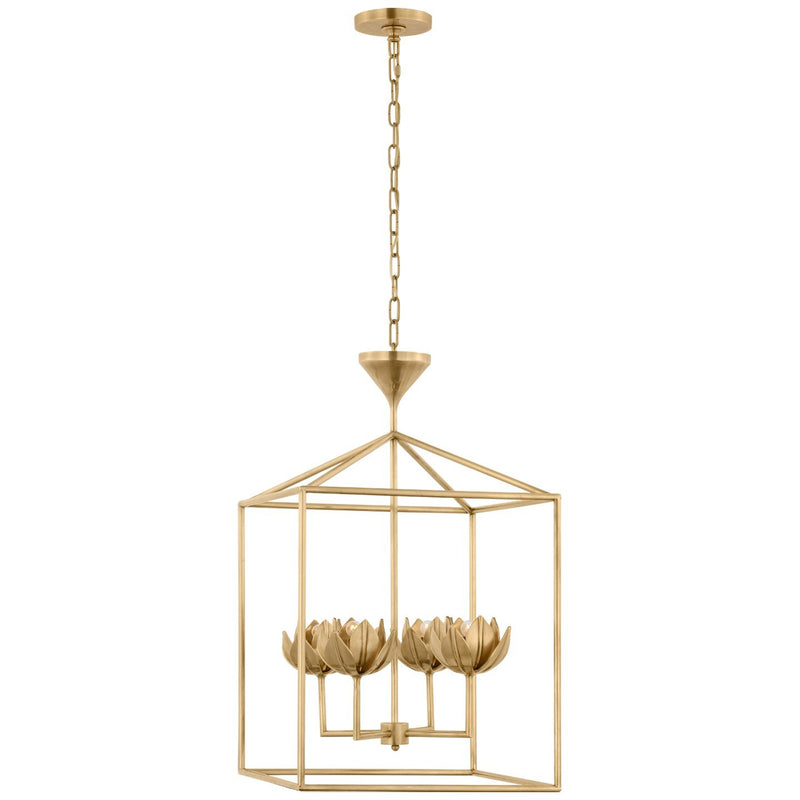Alberto Medium Open Cage 4-Light Lantern Pendant in Antique-Burnished Brass