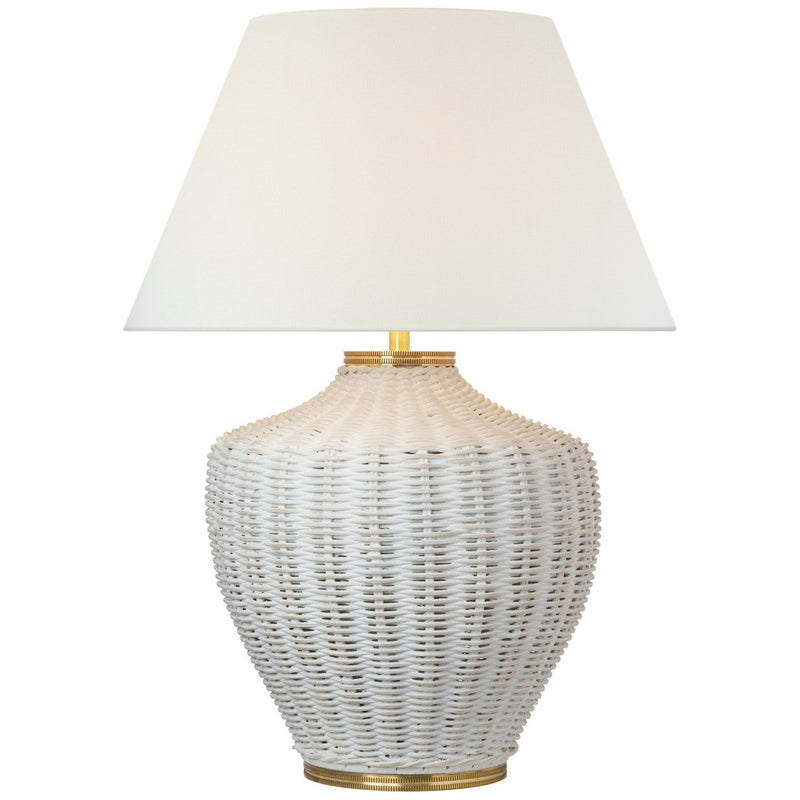 Evie Large Wicker Table Lamp in White Wicker