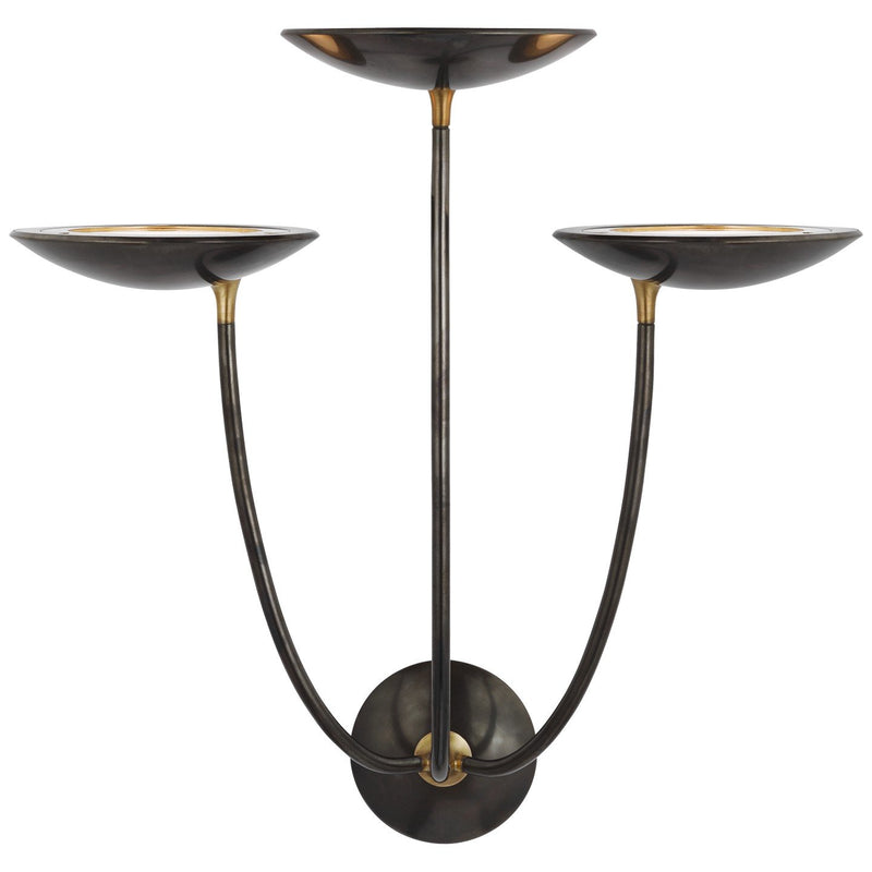 Keira Large Triple Wall Sconce in Bronze and Hand-Rubbed Antique Brass