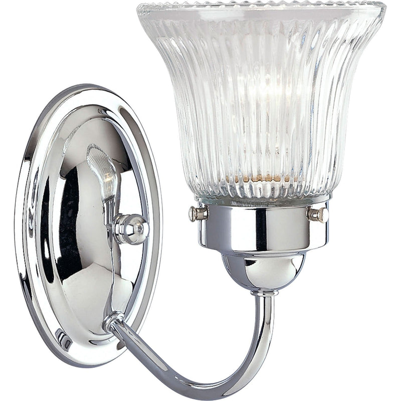 Fluted Glass Bath Sconce in Polished Chrome