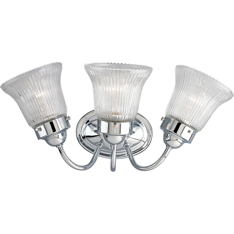 Fluted Glass 3-Light Bath Vanity Light in Polished Chrome