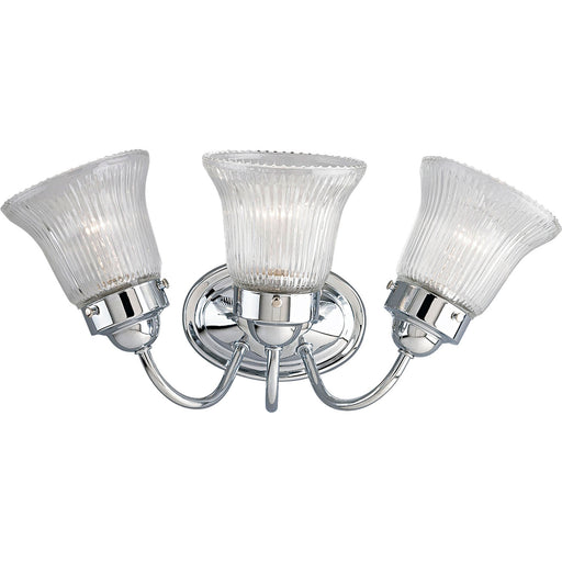 Fluted Glass-Clear Three Light Bath Bracket in Polished Chrome