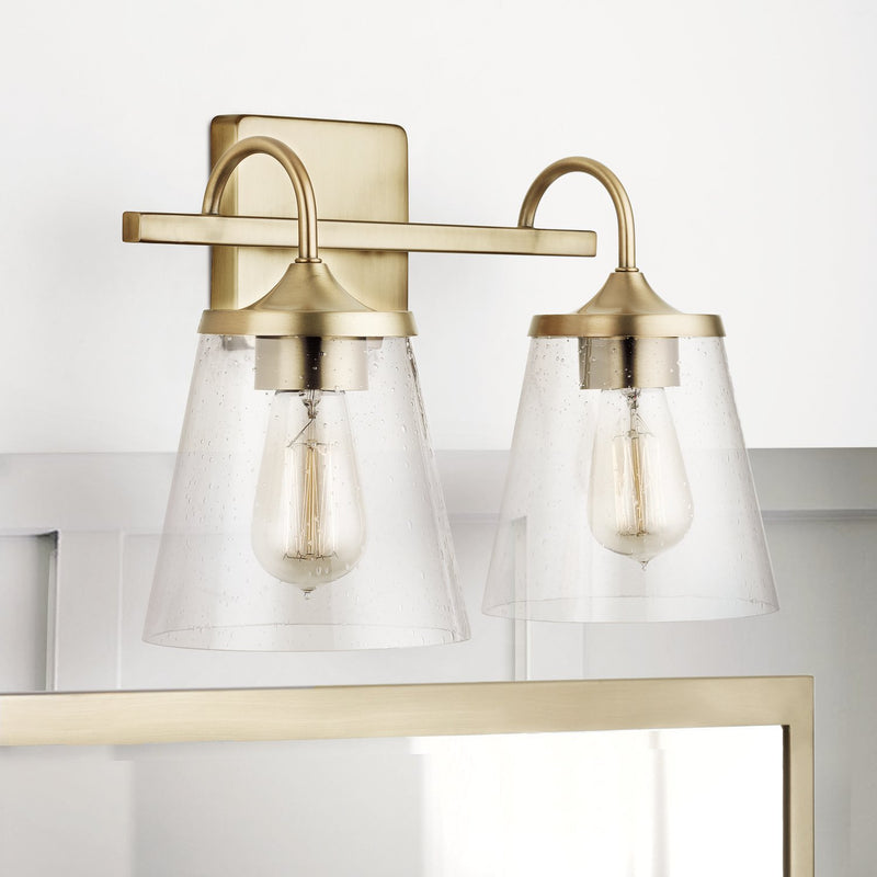 Jayne 2-Light Bath Vanity Light in Aged Brass