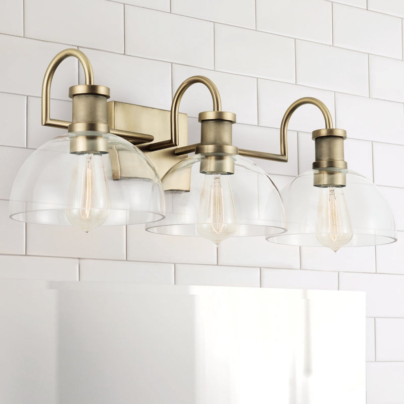 Cassidy 3-Light Bath Vanity Light in Aged Brass