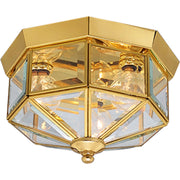 Beveled Glass 3-Light Outdoor Flush Mount in Polished Brass