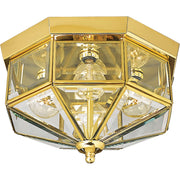 Beveled Glass 4-Light Outdoor Flush Mount in Polished Brass