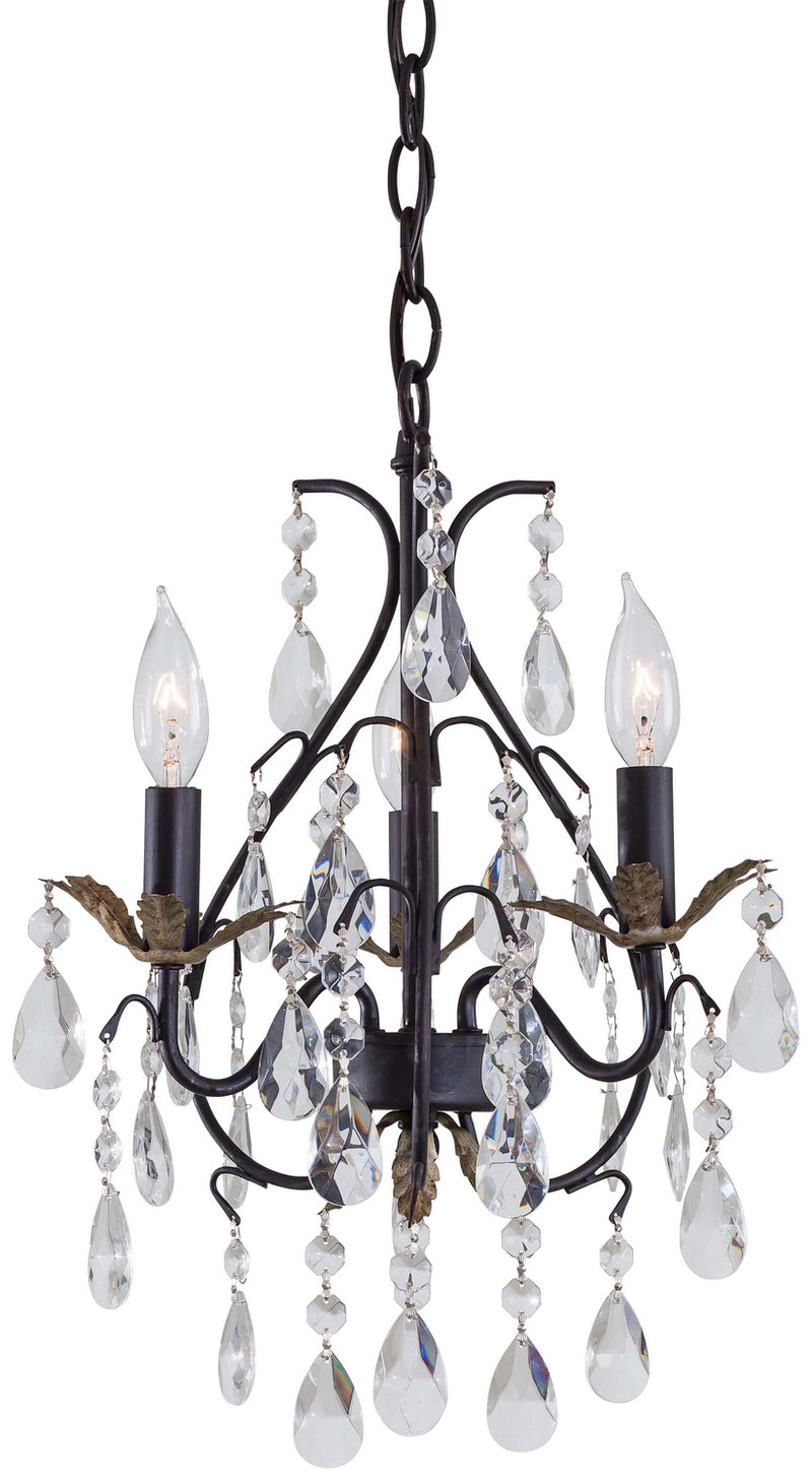 3-Light Mini-Chandelier in Castlewood Walnutt with Silver Highlights - Lamps Expo