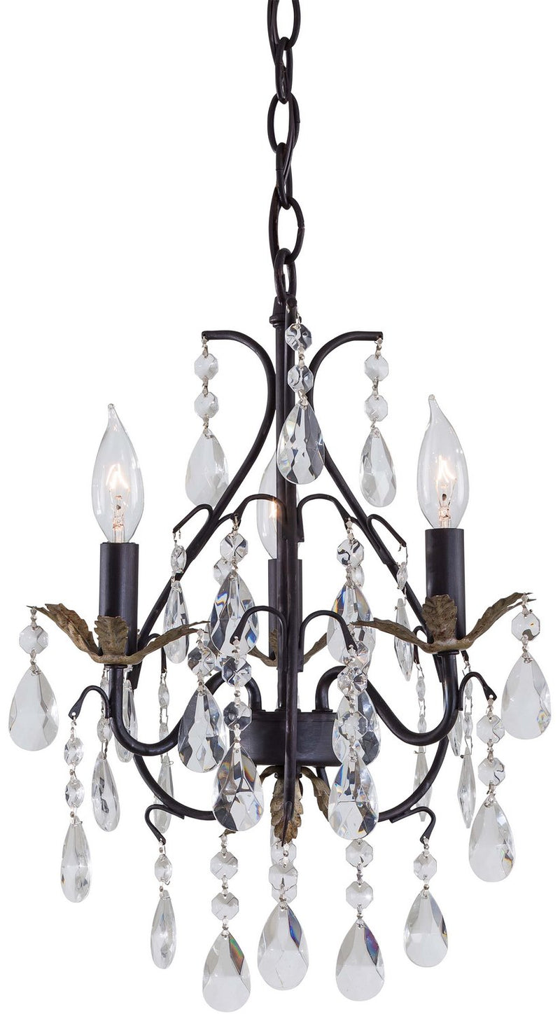 3-Light Mini Chandelier 13.25" in Castlewood Walnut w/Silver Highlights