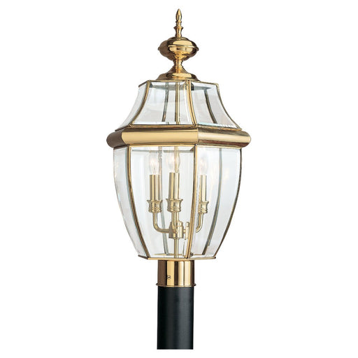 Lancaster Three Light Outdoor Post Lantern in Polished Brass