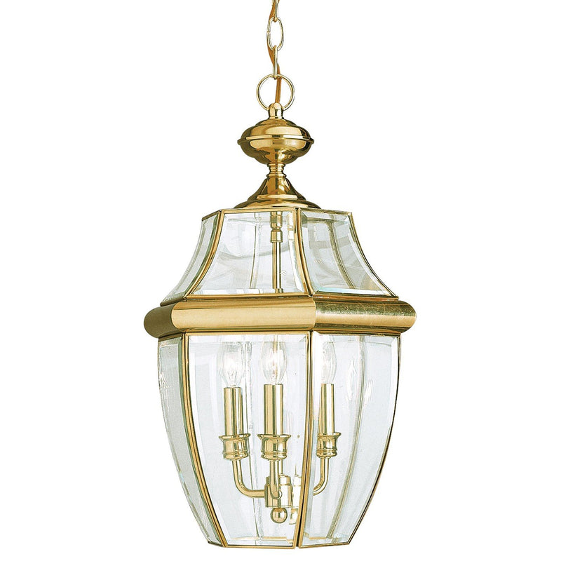 Lancaster 3-Light Outdoor Lantern Pendant in Polished Brass