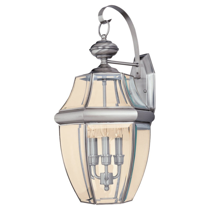 Lancaster Three Light Outdoor Wall Lantern in Antique Brushed Nickel
