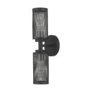 Industro 2-Light Double Wall Sconce in Black with Brushed Nickel Accents