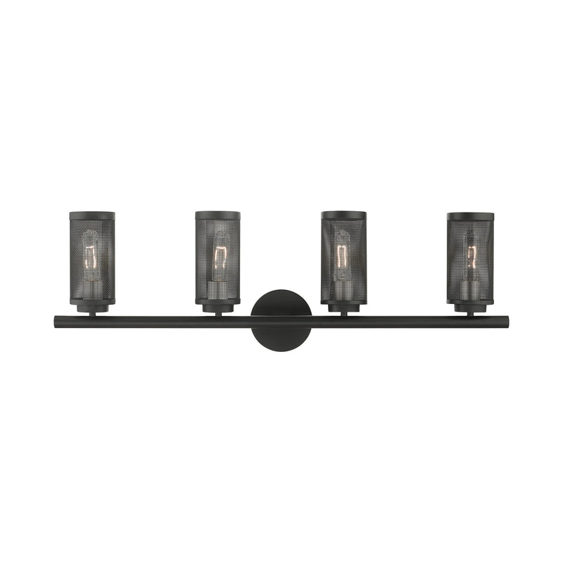 Industro 4-Light Large Bath Vanity Light in Black with Brushed Nickel Accents
