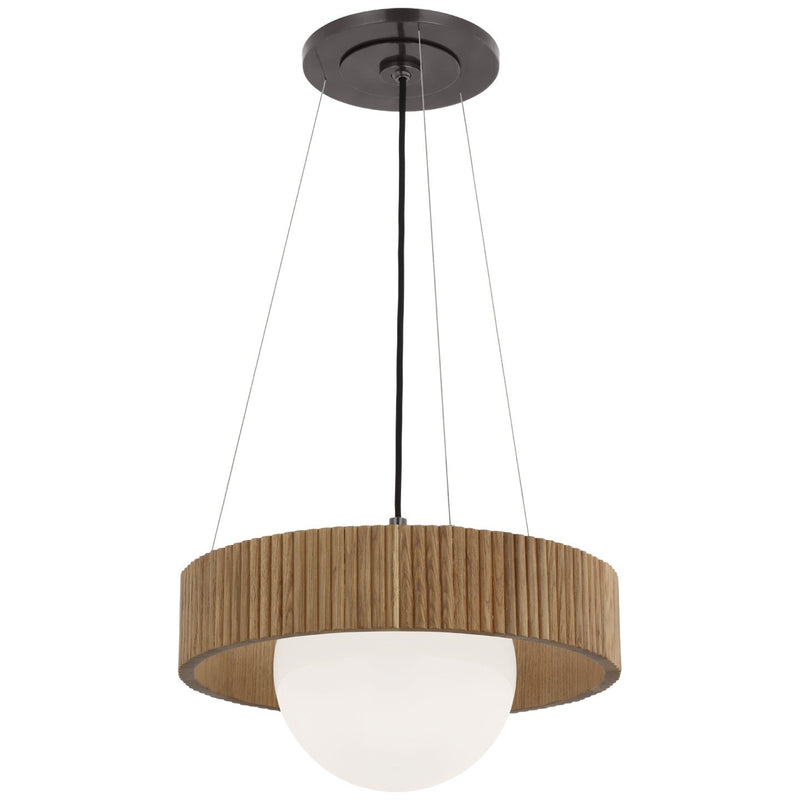Arena 18" Ring and Globe Pendant in Bronze and White Glass