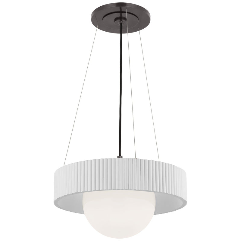Arena 18" Ring and Globe Pendant in Bronze and White Glass