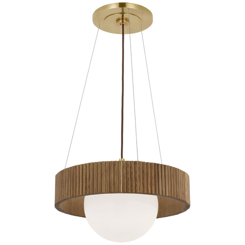 Arena 18" Ring and Globe Pendant in Hand-Rubbed Antique Brass and White Glass