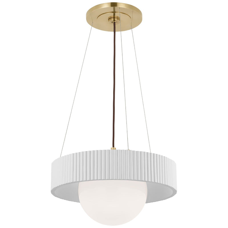 Arena 18" Ring and Globe Pendant in Hand-Rubbed Antique Brass and White Glass