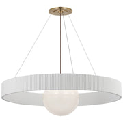 Arena 42" Ring and Globe Pendant in Hand-Rubbed Antique Brass and White Glass