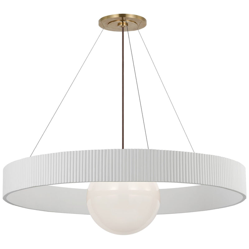Arena 42" Ring and Globe Pendant in Hand-Rubbed Antique Brass and White Glass