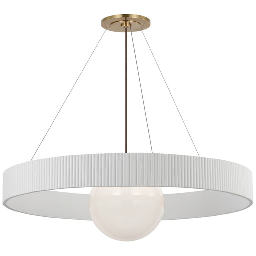 Arena 42" Ring and Globe Pendant in Hand-Rubbed Antique Brass and White Glass