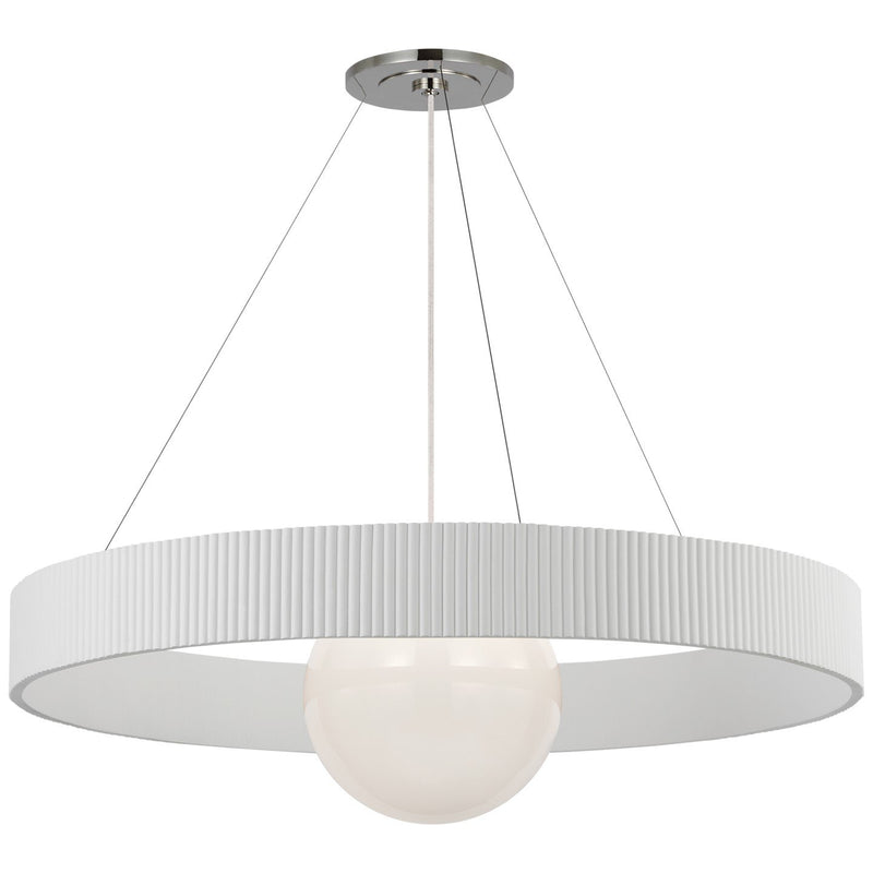 Arena 42" Ring and Globe Pendant in Polished Nickel and White Glass