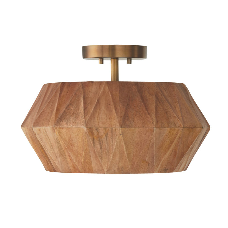 Nadeau 1-Light Semi-Flush Mount in Light Wood and Patinaed Brass - Lamps Expo