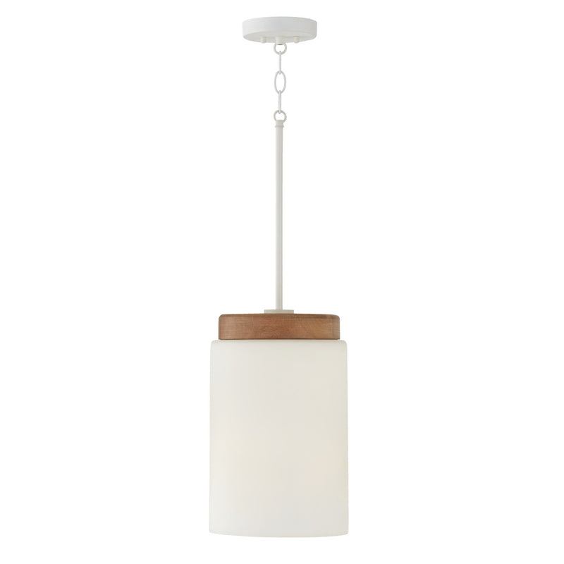 Liam 1-Light Pendant in Light Wood and White - Lamps Expo