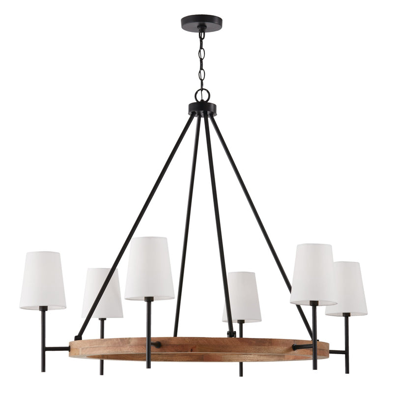Jonah 6-Light Chandelier in Light Wood and Matte Black - Lamps Expo