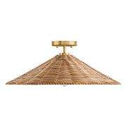 Wide Rattan Cone 22" 1-Light Semi-Flush Mount in Natural Brass