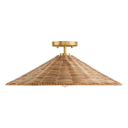 Wide Rattan Cone 22" 1-Light Semi-Flush Mount in Natural Brass