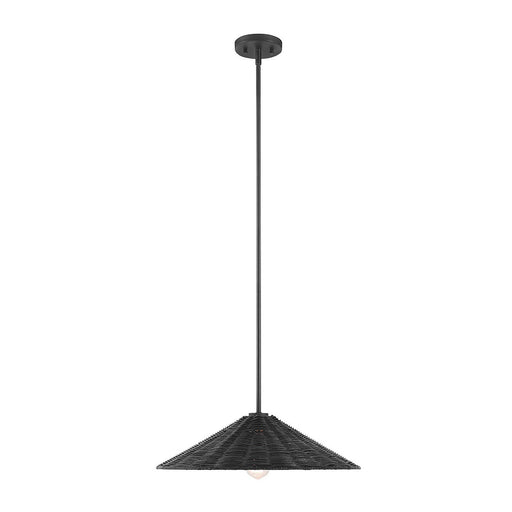 Shallow Rattan Cone 20" 1-Light Pendant in Matte Black