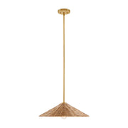 Shallow Rattan Cone 20" 1-Light Pendant in Natural Brass