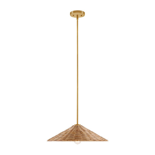 Shallow Rattan Cone 20" 1-Light Pendant in Natural Brass