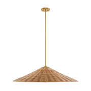 Oversized Rattan Cone 35" 1-Light Pendant in Natural Brass