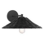 Rattan Shade 15" 1-Light Wall Sconce in Matte Black