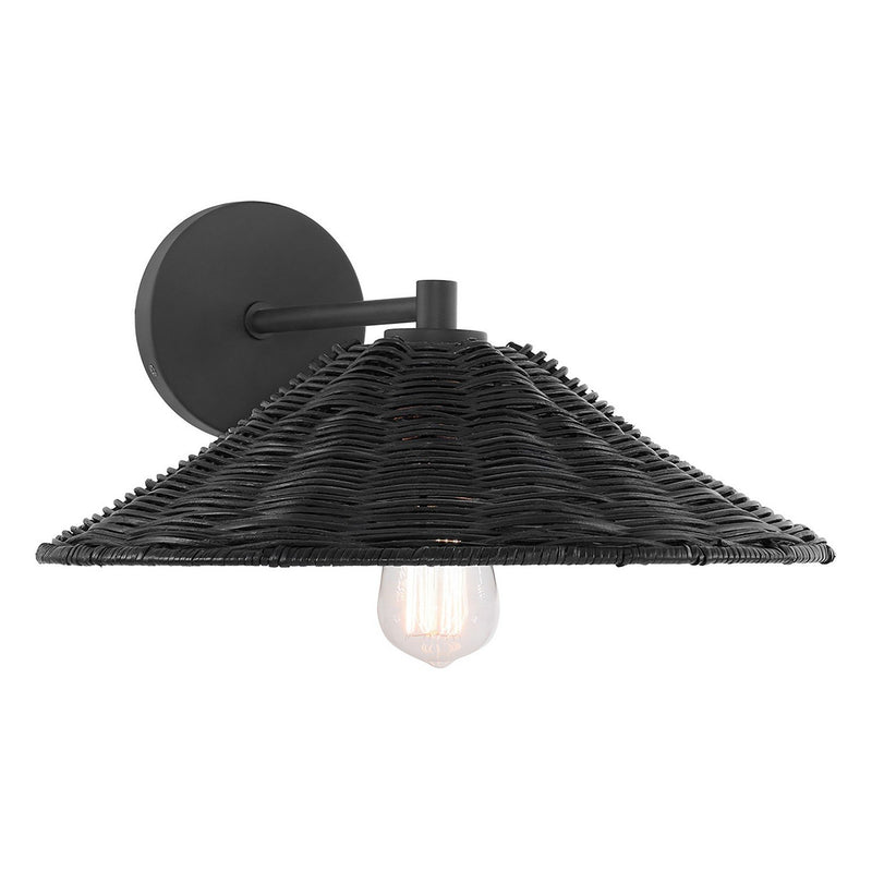Rattan Shade 15" 1-Light Wall Sconce in Matte Black